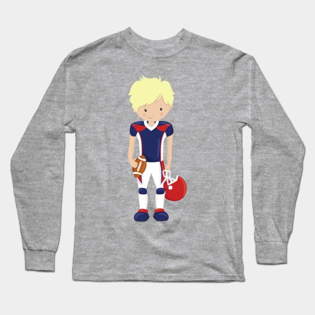 Rugby, American Football, Cute Boy, Blond Hair Long Sleeve T-Shirt by Jelena Dunčević